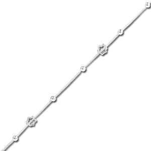  Silver 9 Inch Flower Bead Anklet Jewelry
