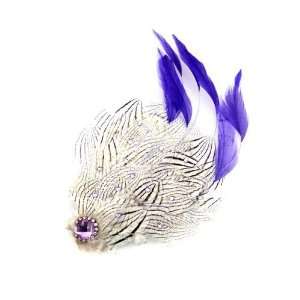 Crystalmood Handmade Layered White and Royal Blue Feather 