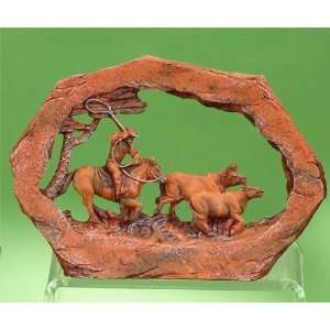 Cowboy Rounding Up Cattle Red Rock Decoration Collectible Figurine 