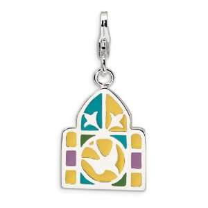   Silver 3 D Enameled Stain Glass Window with Lobster Clasp Charm