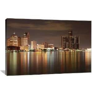 Detroit, Michigan Skyline   Gallery Wrapped Canvas   Museum Quality 