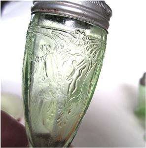 Hocking Green Cameo Ballerina Depression Glass Salt & Pepper Shakers 