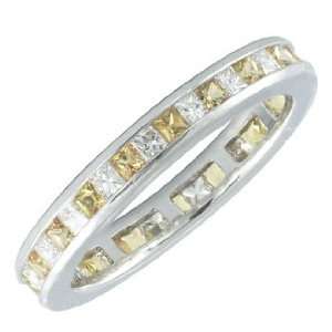  Princess Cut Diamond Ring w/ Yellow Sapphires   White Gold 