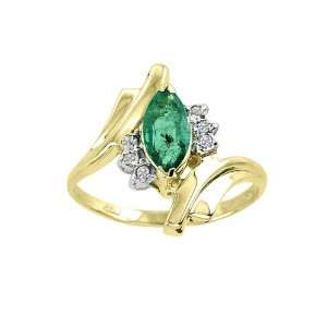  Marquise Emerald & Diamond Ring 14K Yellow Gold Jewelry
