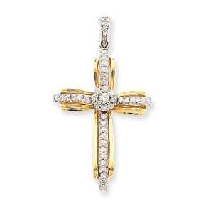  14k Two Tone Gold Diamond Passion Cross Pendant Jewelry
