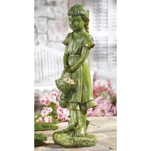  Faux Moss Garden Girl W/ Flower Basket Statue By 