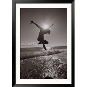  Silhouette of Dancer Jumping Over Atlantic Ocean Framed 