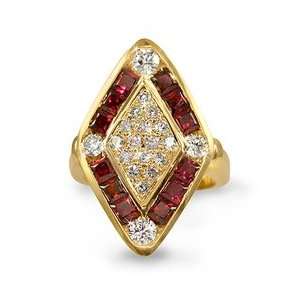  CleverEves Diamond Shaped Ruby/Diamond Ring in 18k Yellow 