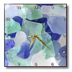  Blue and Seafoam Green Sea Glass   10x10 Wall Clock