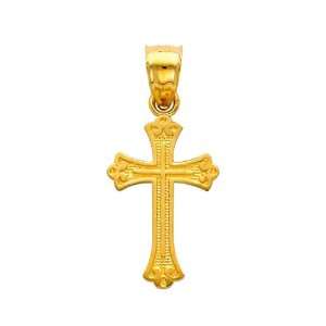  14K Yellow Gold Religious Cross Charm Pendant The World 