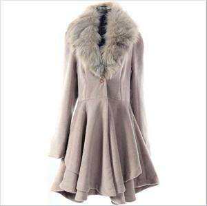 Luxury 100% rabbit fur large collar winter outerwear ruffled dress 