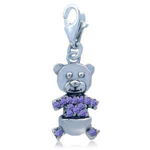 Nagara Cute CZ 925 Sterling Silver Teddy Bear Dangle Charm  