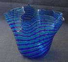 VINTAGE BLUE GREEN & CLEAR FAZZOLETTO A CANE MURANO GLASS VASE