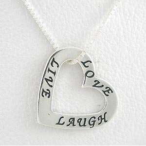 Double Sided LIVE, LOVE, LAUGH Heart Shaped Affirmation Band Pendant 