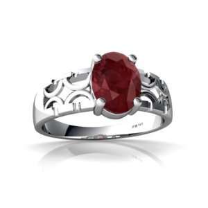  14K White Gold Oval Genuine Ruby Ring Size 4 Jewelry