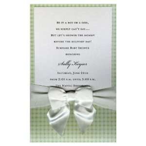  Trendy Green Gingham with White Bow Pocket Invitations 