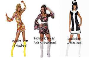 Ladies 60s 70s Hippy Fancy Dress Costume ALL SIZES  