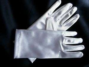 White Satin child short wrist gloves age Large 8 12  