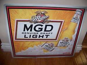 MGD LIGHT tin sign NEW NEVER DISPLAYED Miller Genuine Draft beer 