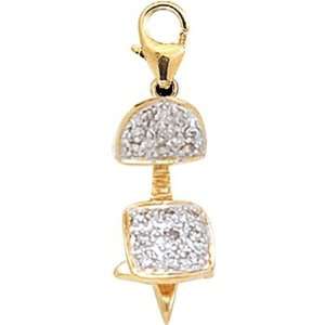  14K Gold 1/10ct HIJ Diamond Office Chair Spring Ring Charm 