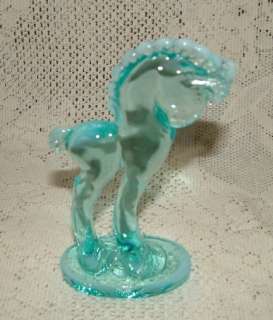 Aqua Blue Opal Glass Grecian Pony Horse 5 1/2 Tall  