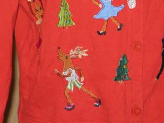 MICHAEL SIMON Red Christmas Silly Moose Novelty Cute Cardigan S  