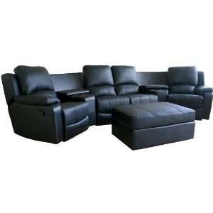   Leather Curved 7 pcs Home Theater Sectional in Brown