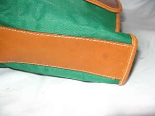 by Strawbridge&Clothier green nylon with brown leather trim flap snap 