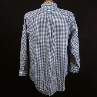   Blue Gingham Plaid LS Button Shirt Mens 16.5   32 Made in USA  