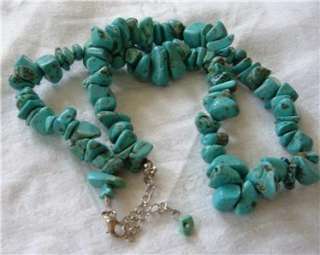 Vtg Dyed Howlite Turquoise Nugget Necklace Chunky  