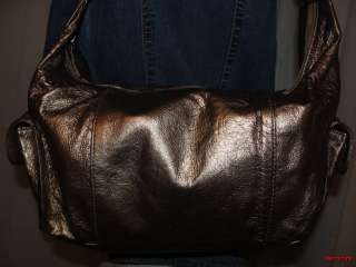 BFS04~HYPE Golden Bronze Leather End Pocket HOBO Shoulder Bag Handbag 