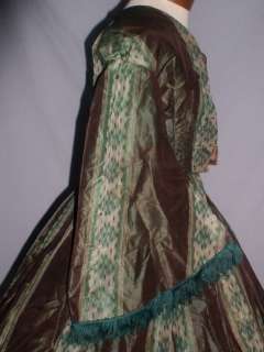 1850s Civil War Era Changeable Silk Dress Ikat Stripes  