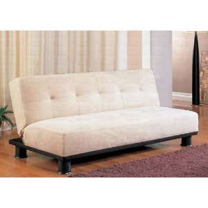   Sofa Bed with Button Tufted Design in Beige Microfiber