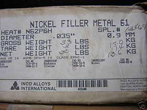 INCO ALLOYS NICKEL FILLER METAL 61 WIRE  