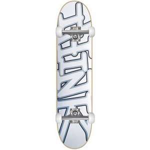 Think Tag White/Silver Complete Skateboard   7.5 w/Raw Trucks & Wheels