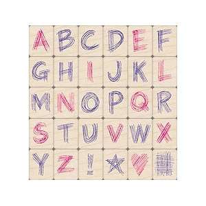  Fine Line Alphabet Letters Wood Mounted Rubber Stamp Set 