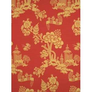  Scalamandre Mei Ling   Yellow On Red Fabric Arts, Crafts 