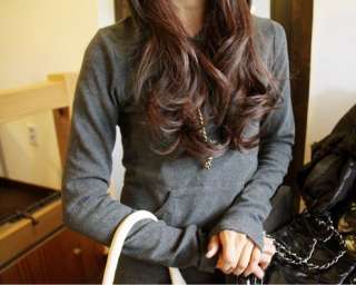 Korean Black/Gray Sweater Hoodie Long Sleeve Knit Maxi Dress  