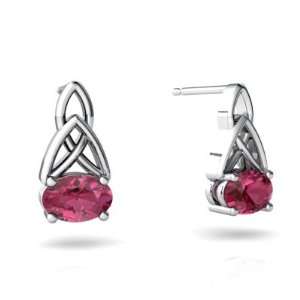   White Gold Oval Genuine Pink Tourmaline Celtic Knot Earrings Jewelry