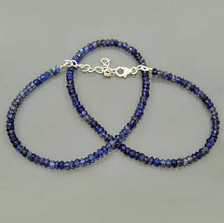 57 Ct Natural Iolite Gemstone 925 Sterling Silver 4 mm Beads Necklace 