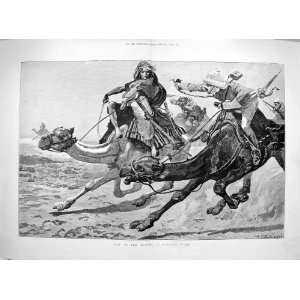  1885 WAR DESERT CAMELS RUNNING FIGHT SOLDIERS FINE ART 