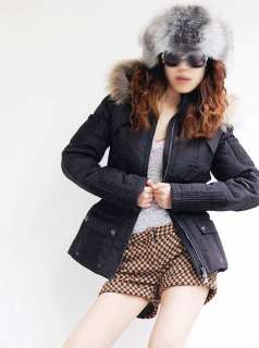   Brand   Womens Raccoon Fur Hood Quilted Puffer Down Coat Jacket  