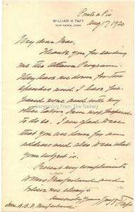 William H. Taft Entire Written Hand Signed Letter Autographed 
