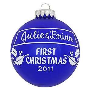  Blue First Christmas Holly Design Ornament