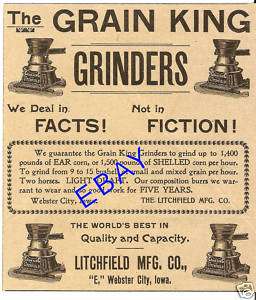 1900 LITCHFIELD GRAIN KING FEED GRINDER AD WEBSTER CITY  