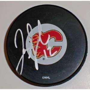 Jarome Iginla Autographed Hockey Puck   w COA HOFer   Autographed NHL 
