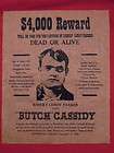 REPRODUCTION Butch Cassidy Old Style Western Wanted Poster 11 x 14