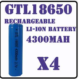 4x 18650 3.7V 4300mAh Li ion Rechargeable Battery GTL B  