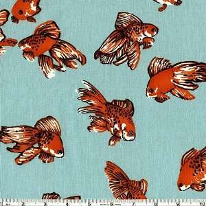  45 Wide Luli Fish Aqua Fabric By The Yard Arts, Crafts 