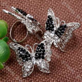 Crystal Rhinestone Butterfly Adjustable Cocktail Ring  